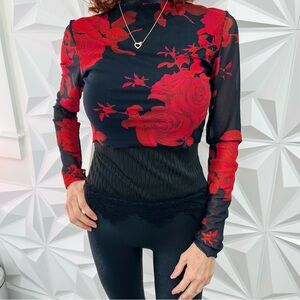 Elegant Red Floral Women's Top